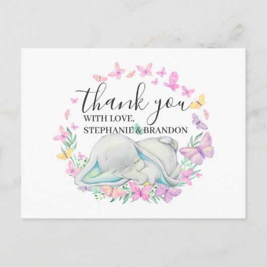 Blue Elephant Butterflies Hartelijk dank Briefkaart (Voorkant)