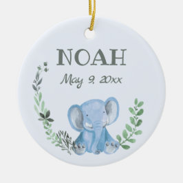 Blue Elephant Ceramic Ornament
