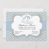 Blue Elephant Chevron Baby shower Invitation Kaart (Voorkant)