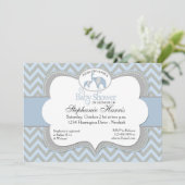 Blue Elephant Chevron Baby shower Invitation Kaart (Staand voorkant)