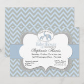 Blue Elephant Chevron Baby shower Invitation Kaart (Voorkant / Achterkant)