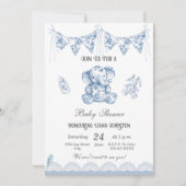 Blue Elephant Chinoiserie-Baby shower Invitation Kaart (Voorkant)