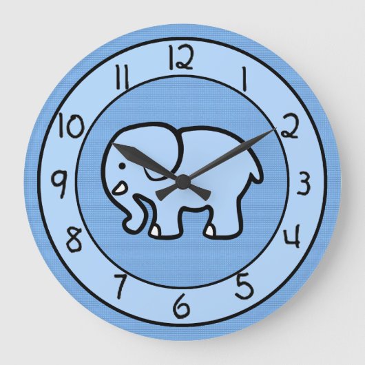 Blue Elephant Clock for Boys Bedroom Grote Klok (Voorkant)