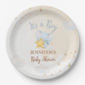 Blue Elephant Cloud Baby Shower Paper Plates Papieren Bordje (Voorkant)