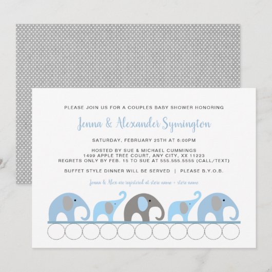 Blue Elephant Couples Baby shower Kaart (Voorkant / Achterkant)