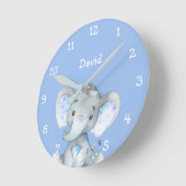 Blue Elephant Cute Baby Name Persoonlijk Ronde Klok (Hoek)