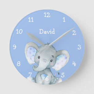 Blue Elephant Cute Baby Name Persoonlijk Ronde Klok