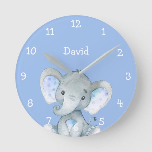 Blue Elephant Cute Baby Name Persoonlijk Ronde Klok (Voorkant)
