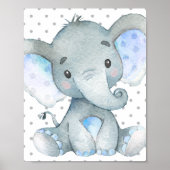 Blue Elephant Cute Baby Nursery Gift Poster (Voorkant)