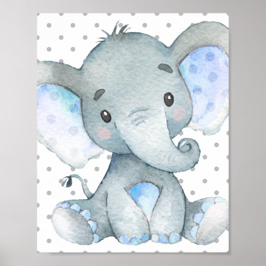 Blue Elephant Cute Baby Nursery Gift Poster (Voorkant)