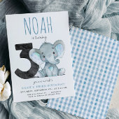 Blue Elephant Derde Verjaardag uitnodiging