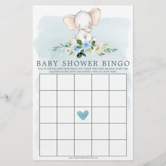 Blue Elephant Double Sided Baby shower Games (Achterkant)