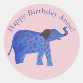 Blue Elephant Drawing gepersonaliseerde ronde Stic Sticker