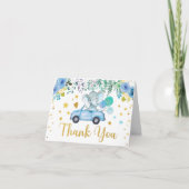 Blue Elephant Drive Through Baby Shower Car Bedankkaart (Voorkant)