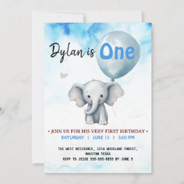 Blue Elephant eerste verjaardagsfeest Kaart