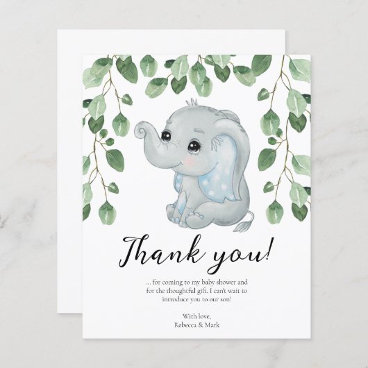 Blue Elephant Eucalyptus Baby shower Dank u (Voorkant / Achterkant)
