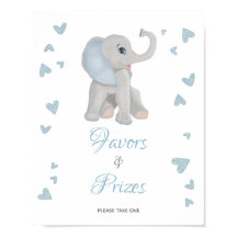 Blue Elephant Favors & Prizes Baby shower Sign.