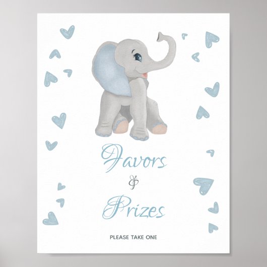 Blue Elephant Favors & Prizes Baby shower Sign. Poster (Voorkant)