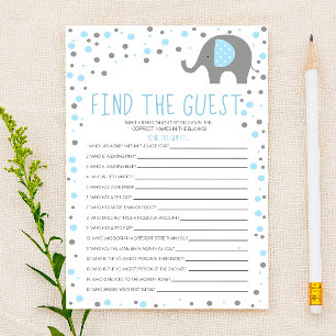Blue Elephant Find Guest Baby shower Game Briefpapier