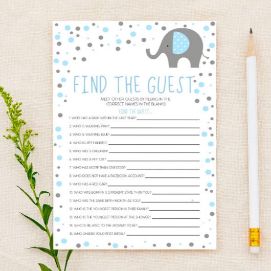 Blue Elephant Find Guest Baby shower Game Briefpapier