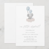 Blue Elephant First Birthday Invitation  Kaart (Voorkant / Achterkant)