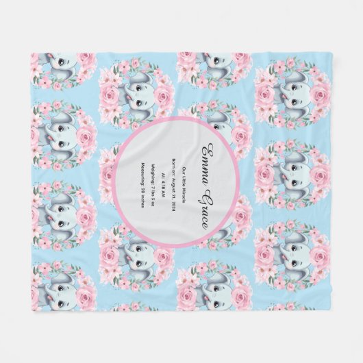 Blue Elephant Fleece Blanket (Voorkant (Horizontaal))
