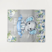 Blue Elephant Floral Photo Backdrop Baby shower Wandkleed (Voorkant (horizontaal))