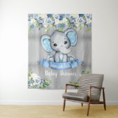 Blue Elephant Floral Photo Backdrop Baby shower Wandkleed (In situ)