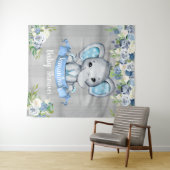 Blue Elephant Floral Photo Backdrop Baby shower Wandkleed (In Situ (horizontaal))