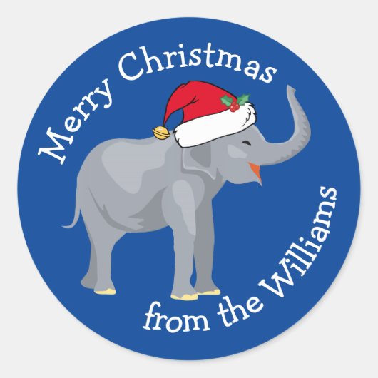 Blue Elephant Funny Custom kerstcadeau Ronde Sticker (Voorkant)