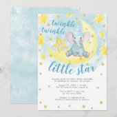 Blue Elephant Gold Twinkle Little Star Baby shower Kaart (Voorkant / Achterkant)