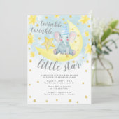 Blue Elephant Gold Twinkle Little Star Baby shower Kaart (Staand voorkant)