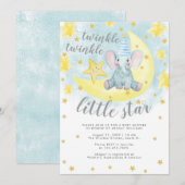Blue Elephant Gold Twinkle Little Star Baby shower Kaart (Voorkant / Achterkant)