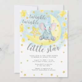 Blue Elephant Gold Twinkle Little Star Baby shower Kaart