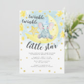 Blue Elephant Gold Twinkle Little Star Baby shower Kaart (Staand voorkant)
