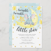 Blue Elephant Gold Twinkle Little Star Baby shower Kaart (Voorkant / Achterkant)