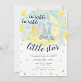 Blue Elephant Gold Twinkle Little Star Baby shower Kaart