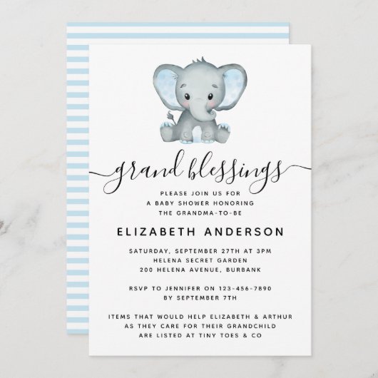 Blue Elephant Grandma-to-be Baby shower Kaart (Voorkant / Achterkant)