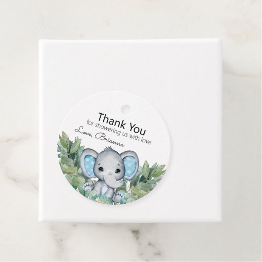 Blue Elephant Greenery Baby shower Dank u Bedankjes Labels (In situ)