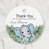 Blue Elephant Greenery Baby shower Dank u Bedankjes Labels (Voorkant)