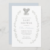 Blue Elephant Greenery Boy Baby shower Kaart (Voorkant / Achterkant)