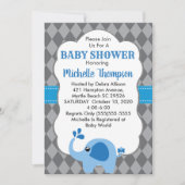 Blue Elephant Grey Background Baby shower nodigt u Kaart (Voorkant)