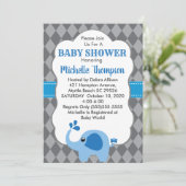 Blue Elephant Grey Background Baby shower nodigt u Kaart (Staand voorkant)