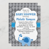 Blue Elephant Grey Background Baby shower nodigt u Kaart (Voorkant / Achterkant)