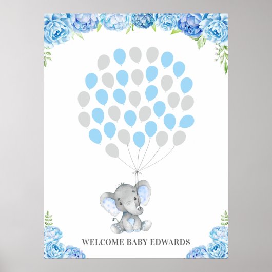 Blue Elephant Guestbook Alternative Sign Poster (Voorkant)