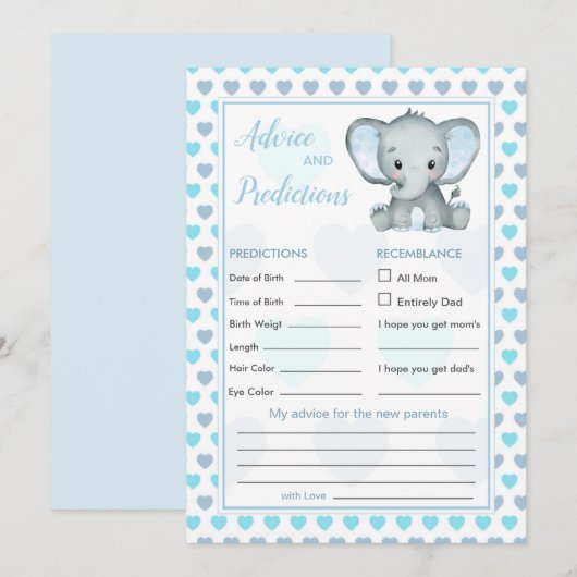 Blue Elephant Hearts Baby Predication & Advice (Voorkant / Achterkant)