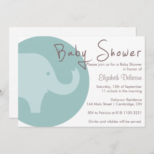 Blue Elephant Het is een Baby shower-uitnodiging v Kaart (Voorkant / Achterkant)