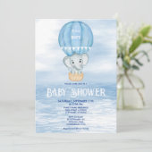 Blue Elephant Hete Luchtballon Baby shower Kaart (Staand voorkant)