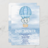 Blue Elephant Hete Luchtballon Baby shower Kaart (Voorkant / Achterkant)
