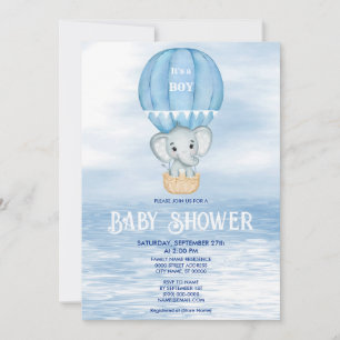 Blue Elephant Hete Luchtballon Baby shower Kaart